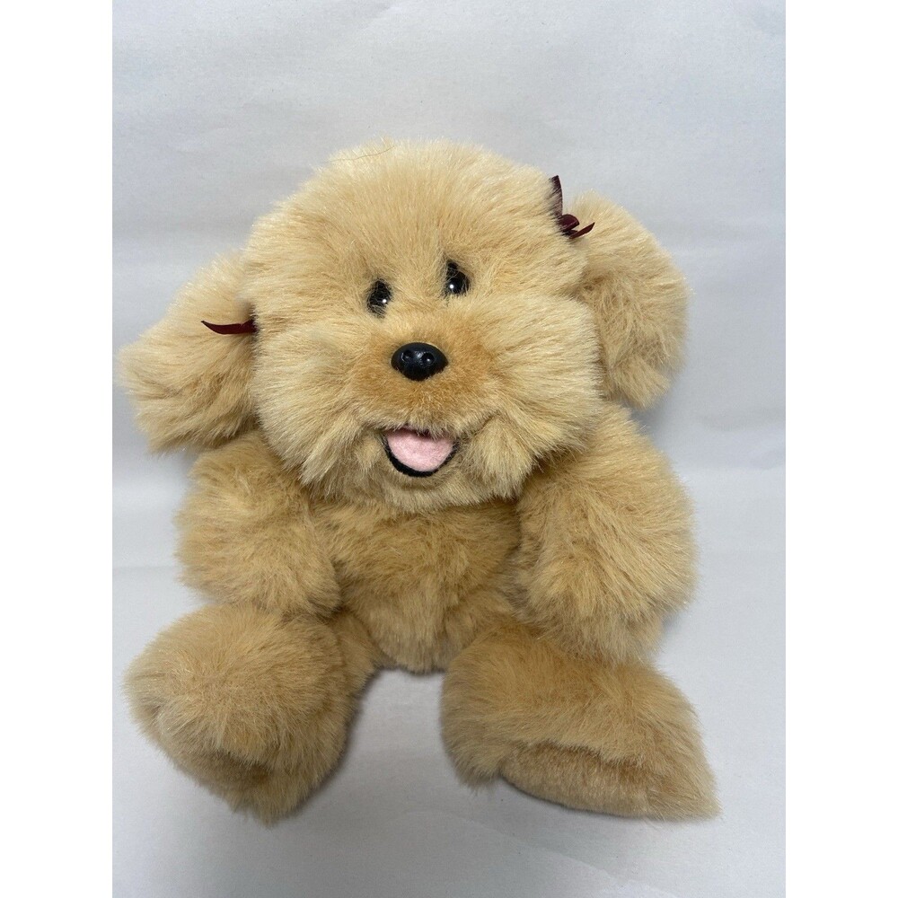 Jerry Pets Plush Tan Puppy Dog Rare Open Mouth Korea VTG Jerry Elsner Korea EUC